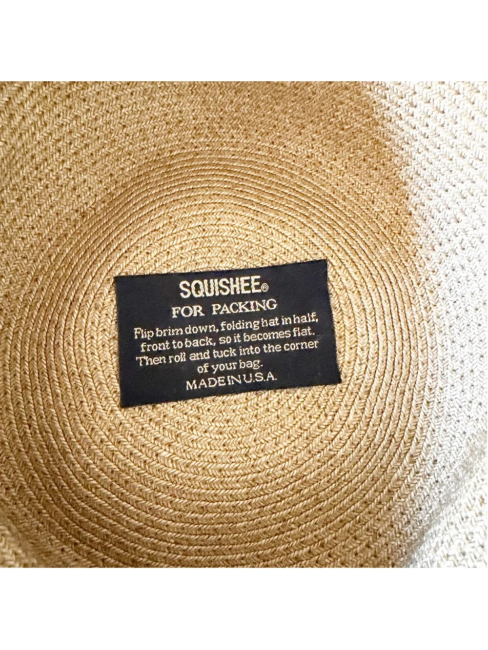 Eric Javits Squishee Raffia Sun Hat Natural Tan Wide Brim Packable Beachy Resort - Picture 7 of 10